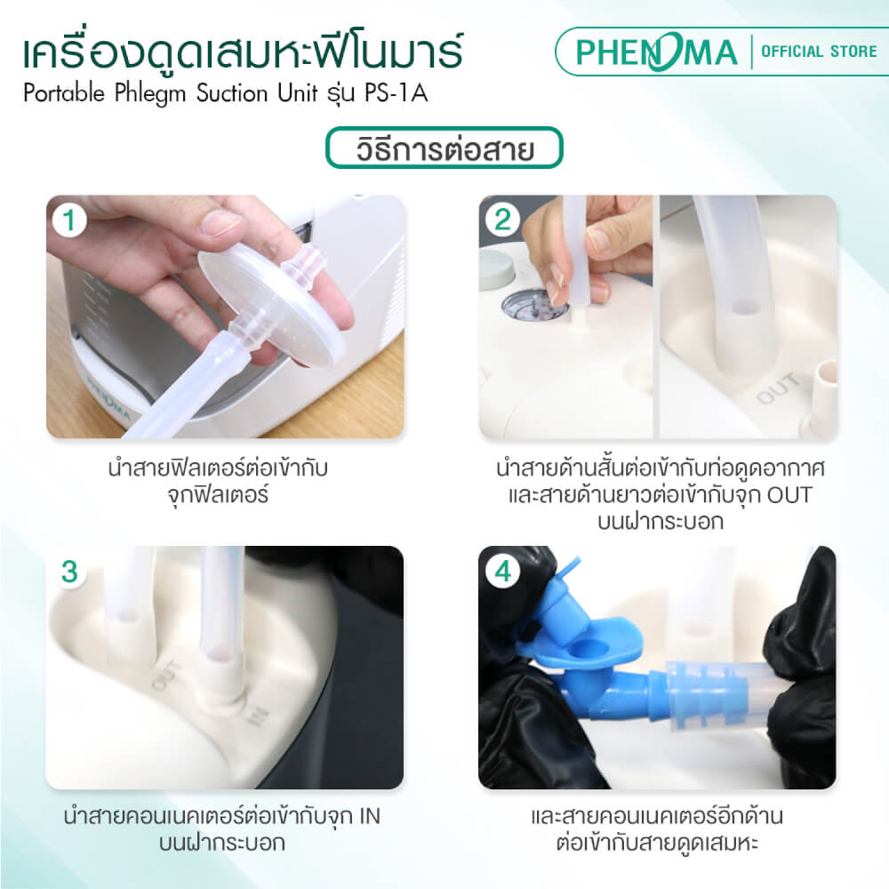 เครื่องดูดเสมหะ แบบพกพา PHENOMA รุ่น PS-1A มอเตอร์จากเกาหลี แรงดูดสูง (รับประกัน 3 ปี)_6